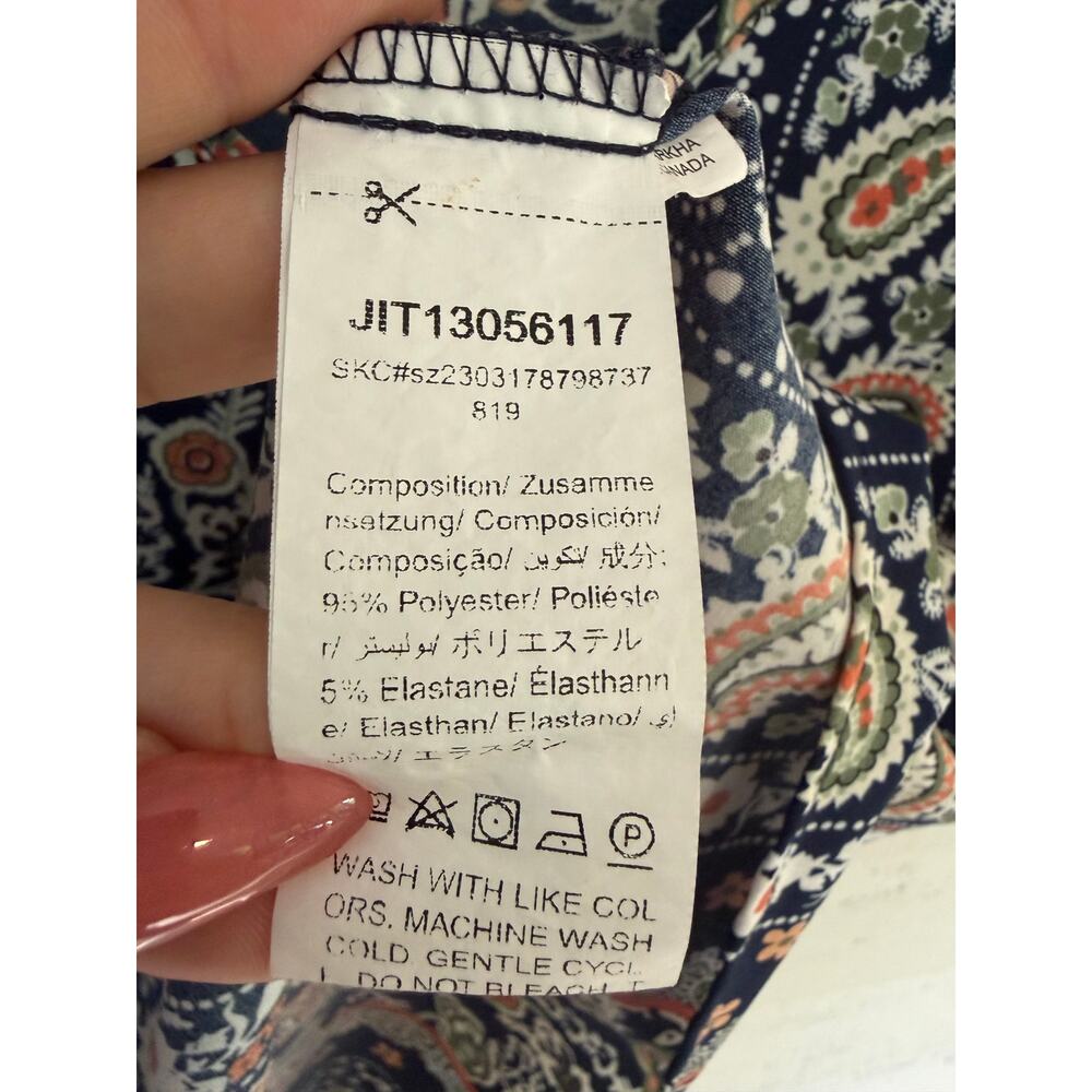 Emery Rose Boho Paisley Floral Short Sleeve Blouse Top Women’s Medium Navy Blue - Picture 6 of 8